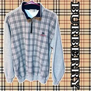 Burberry Gray Plaid Zip Up Sweater